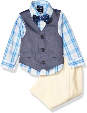 NEN FASHION חליפות Nautica Baby Boys&#x27; 4-Piece Vest Set with Dress Shirt, Vest, Pants, and Tie