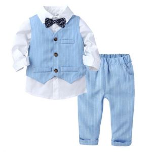NEN FASHION חליפות 3 Pcs Set Baby Boy Dress Suit T Shirt Vest Pants Toddler Kids Boys Bow Tie Clothes Party Outfit Cotton Wedding Costume for 6M-4T