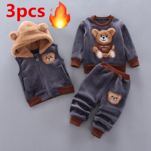 NEN FASHION חליפות Baby boy clothes autumn and winter pure cotton thick warm casual hooded sweater cartoon cute bear three-piece baby girl suit